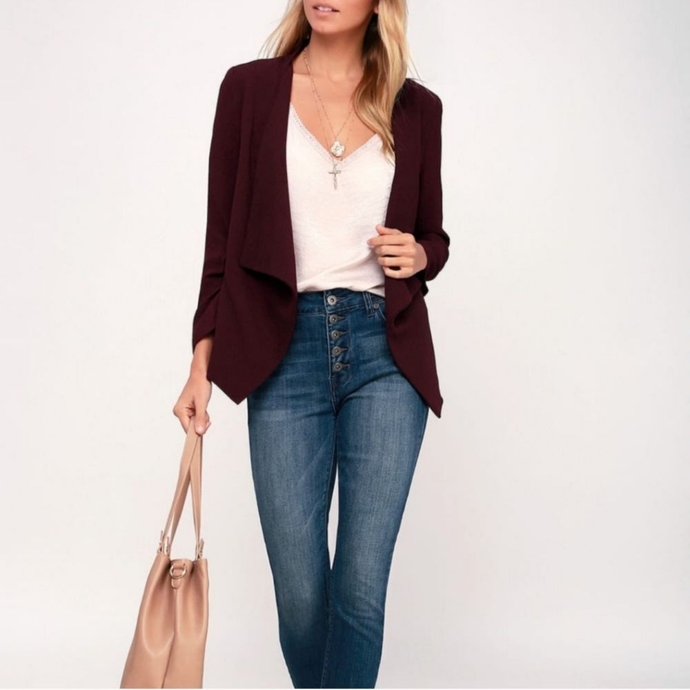 Lulus Chancery Burgundy Cropped Blazer Size XS NWT